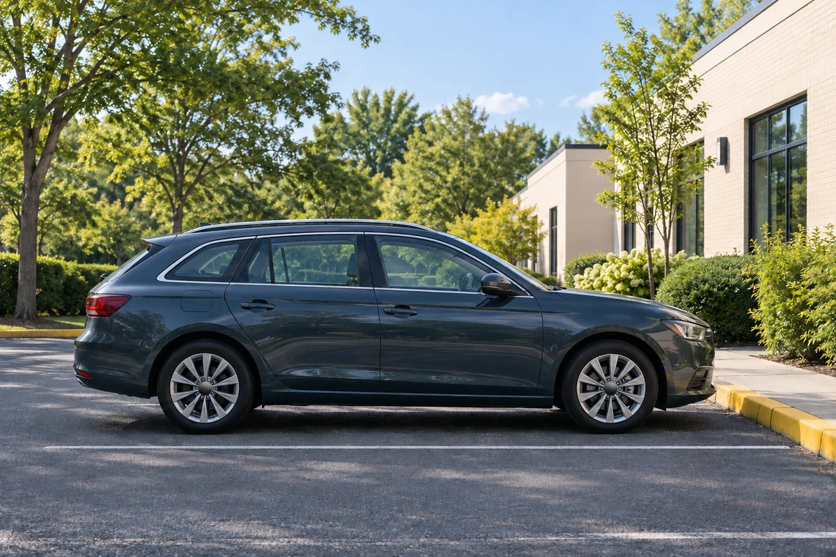 Representative unbranded parked vehicle in a village lot